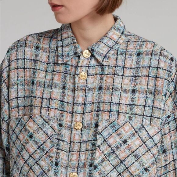 FAITH CONNEXION Check Tweed Oversized Shirt Multicolor - Picture 6 of 7
